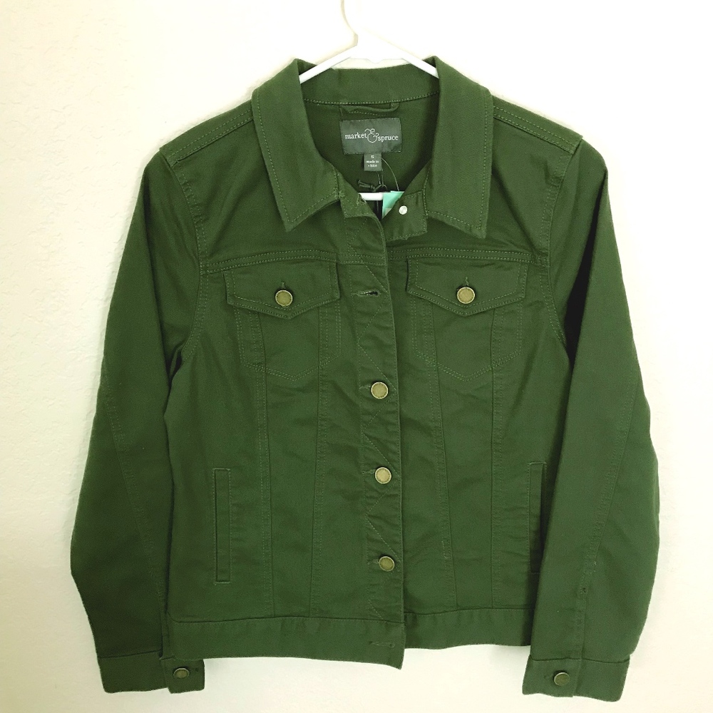 Small Dark Green Stretch Denim Jacket